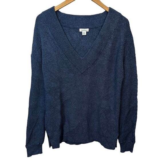 Sundance Cable Knit Tunic Sweater V Neck Blue Womens XS Cotton Pullover Thick - Picture 1 of 5